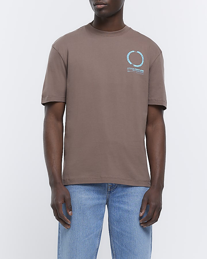 Brown regular fit graphic print t-shirt