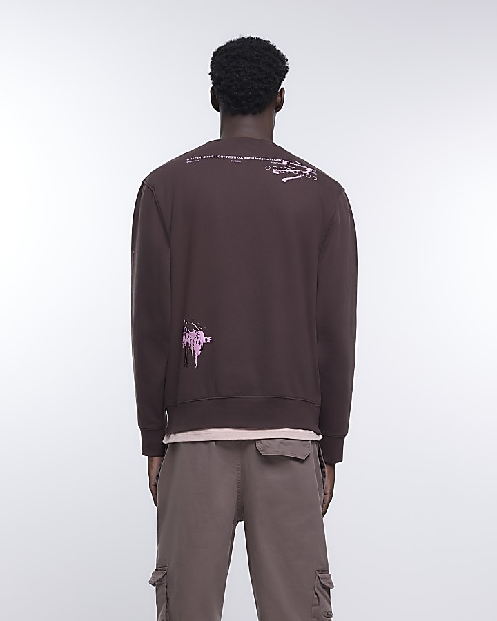 Brown regular fit graphic sweatshirt