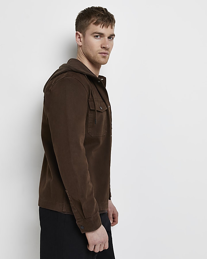Brown regular fit hooded Overshirt