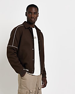 Brown Regular fit Panelled Varsity Jacket