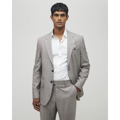 Brown Regular Fit Pinstriped Suit Jacket