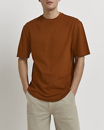 Brown regular fit pique t-shirt