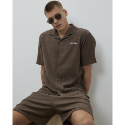 Brown Regular Fit Plisse Revere Shirt