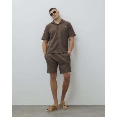 Brown Regular Fit Plisse Shorts