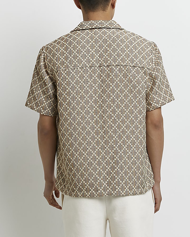 Brown regular fit print shirt