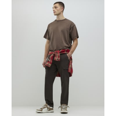 Brown Regular Fit Stretch Textured Joggers