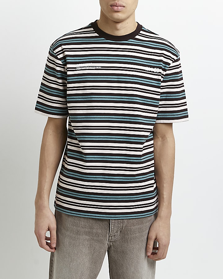 Brown regular fit stripe t-shirt