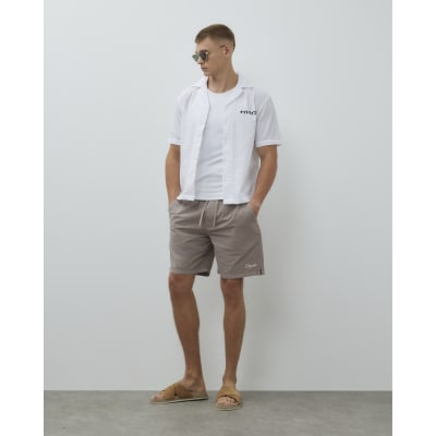 Brown Regular Fit Textured Drawstring Shorts