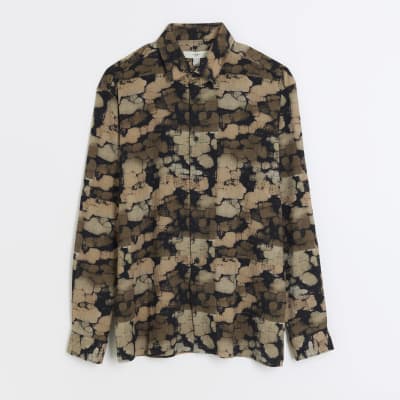 Brown regular fit textured pebble shirt