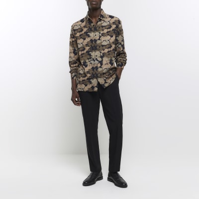 Brown regular fit textured pebble shirt