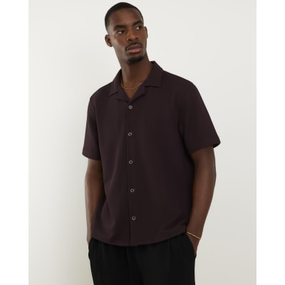 Brown Regular Fit Textured Revere Shirt