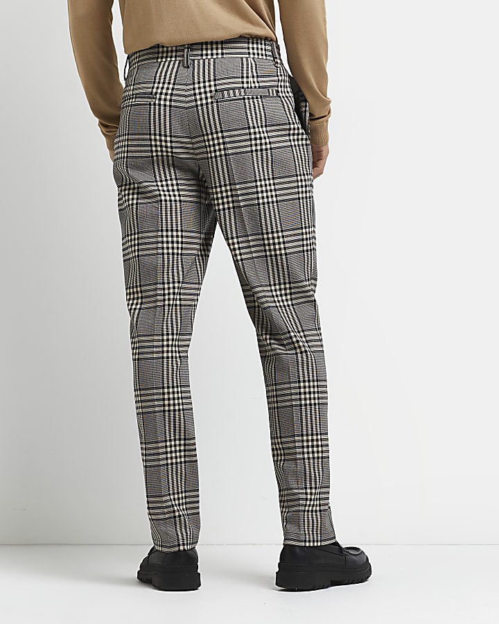 Brown relaxed fit check trousers