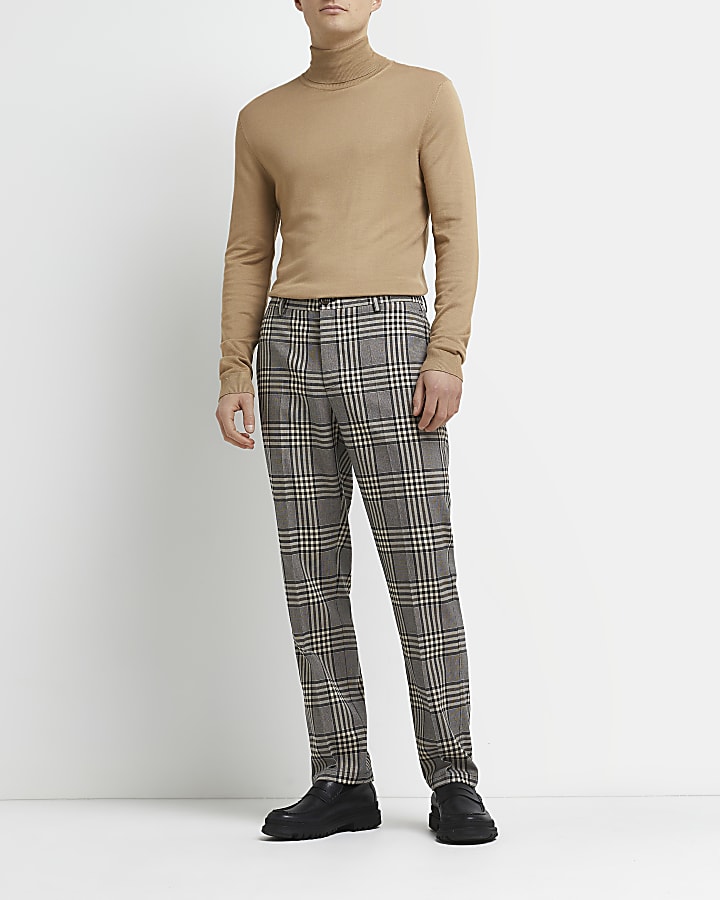 Brown relaxed fit check trousers
