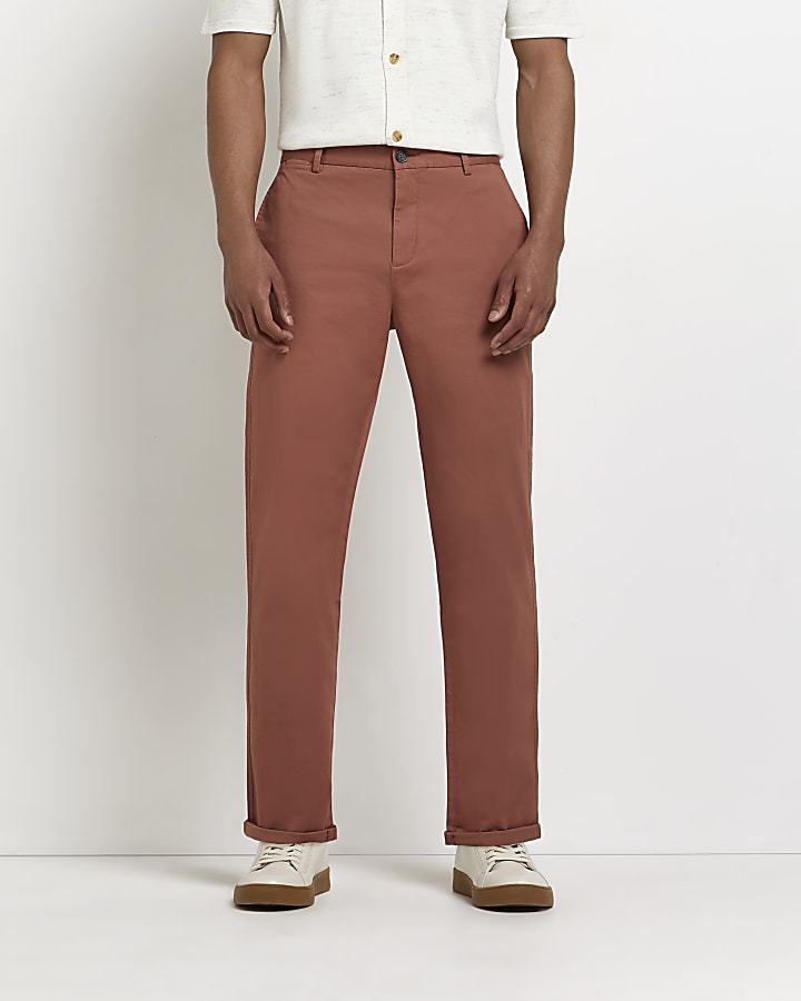 Brown relaxed fit chino trousers