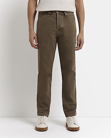 Brown relaxed loose fit worker trousers