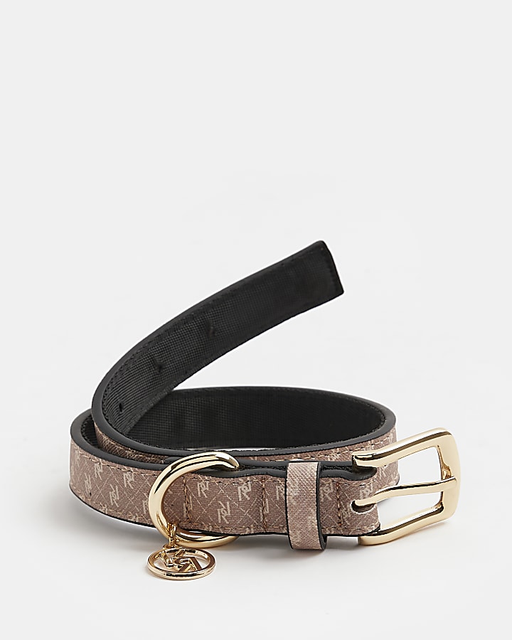 Brown RI Dog monogram collar and lead bundle