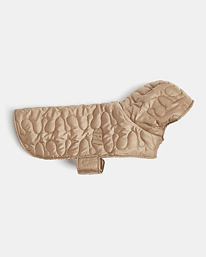 Brown RI dog quilted hooded coat