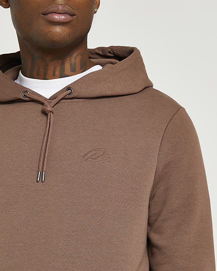 Brown RI embroidered slim fit hoodie