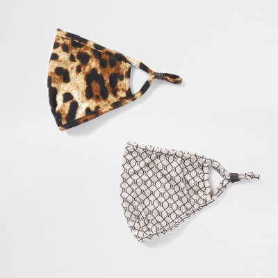 Brown RI leopard print face covering 2 pack