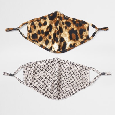 Brown RI leopard print face covering 2 pack