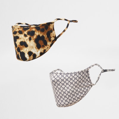 Brown RI leopard print face covering 2 pack