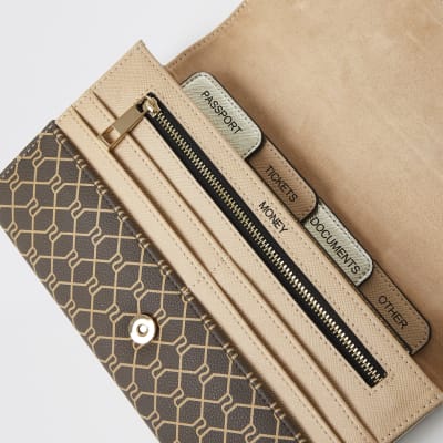 Brown RI mongram travel wallet