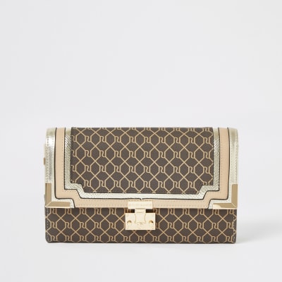 Brown RI mongram travel wallet