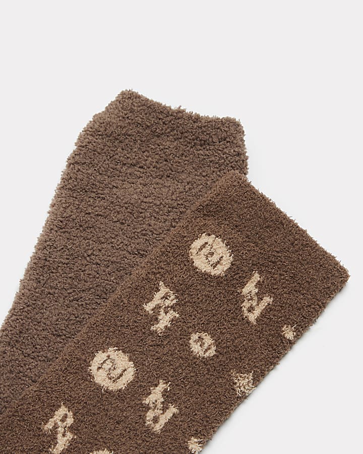 Brown RI monogram cosy socks 2 pack