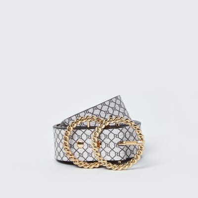 Brown RI monogram double twist buckle belt