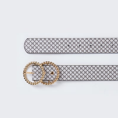 Brown RI monogram double twist buckle belt