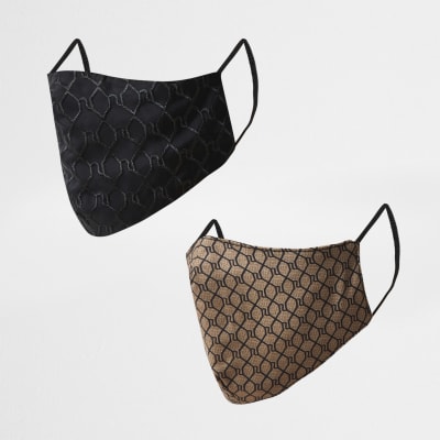 Brown RI monogram face covering pack of 2