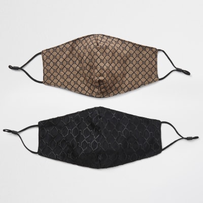 Brown RI monogram face covering pack of 2