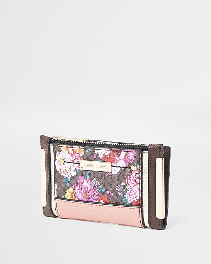 Brown RI monogram floral foldout purse
