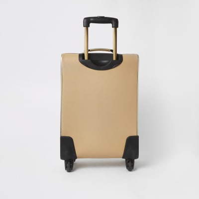 Brown RI monogram four wheel suitcase