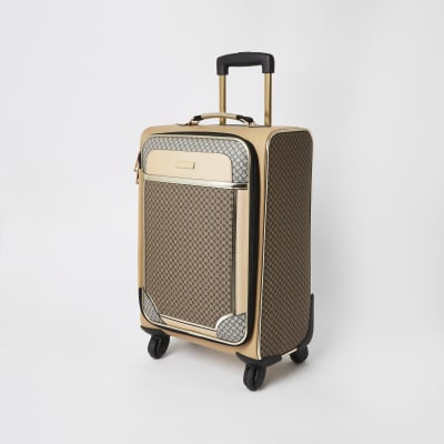 Brown RI monogram four wheel suitcase