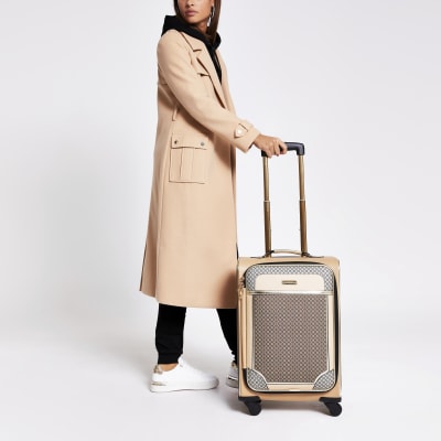 Brown RI monogram four wheel suitcase