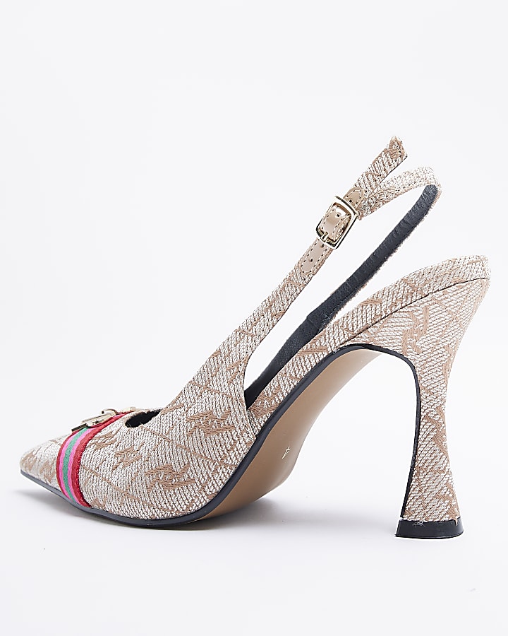 Brown RI monogram jacquard heeled court shoes