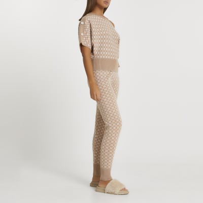 Brown RI monogram knitted joggers