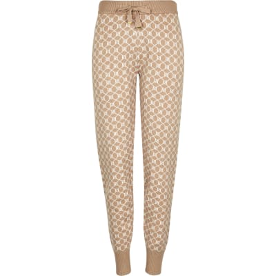 Brown RI monogram knitted joggers