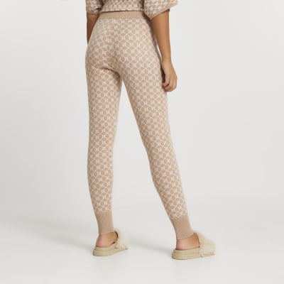 Brown RI monogram knitted joggers