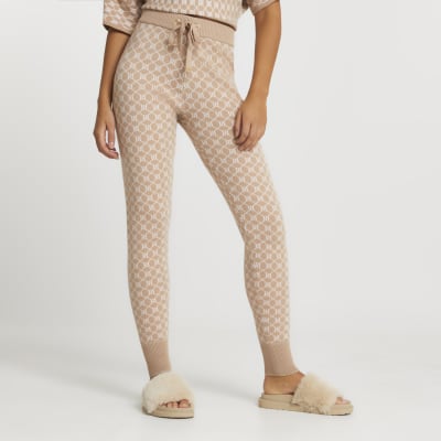 Brown RI monogram knitted joggers