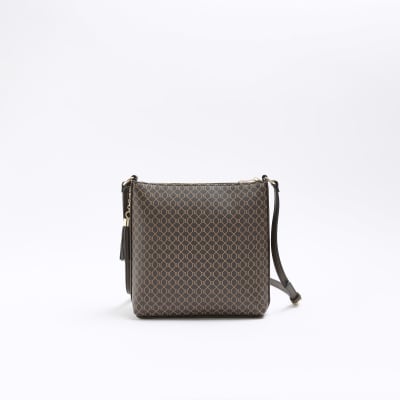 Brown RI monogram messenger bag River Island