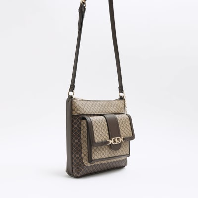 Brown RI monogram messenger bag River Island