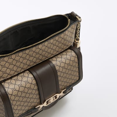 Brown RI monogram messenger bag River Island
