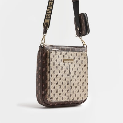 Brown RI monogram messenger bag River Island