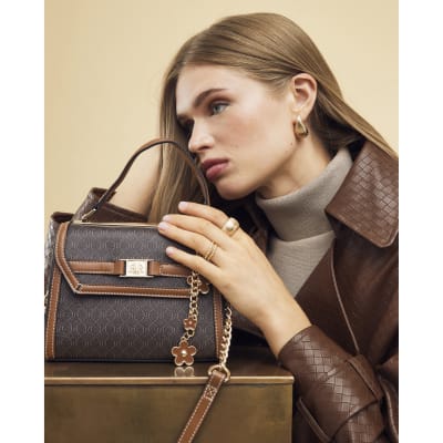 Brown RI Monogram Mini Tote Cross Body Bag