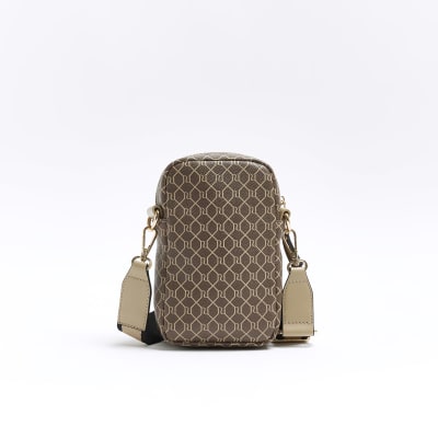 Brown RI monogram phone holder bag River Island