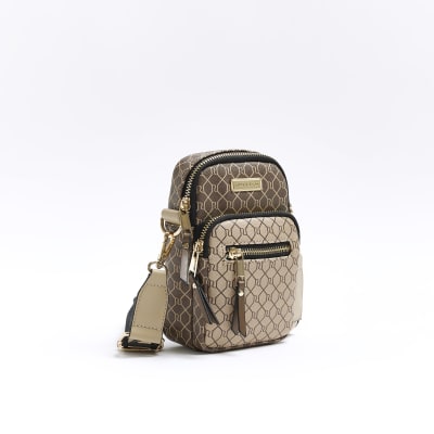 River Island monogram backpack in brown