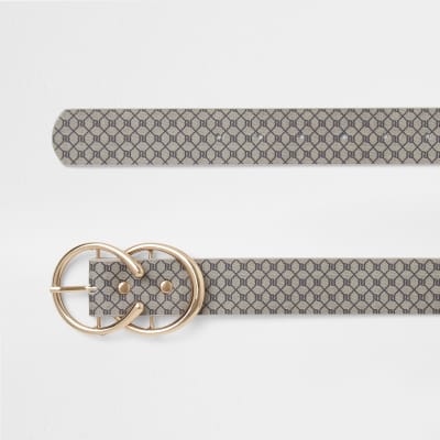Brown RI monogram print buckle belt