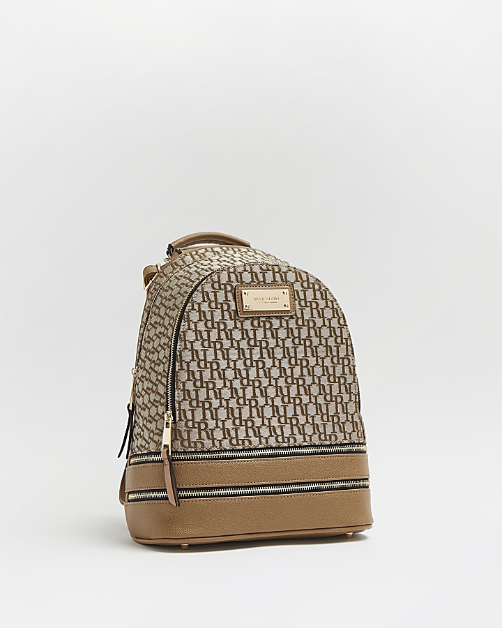 Brown RI monogram print jacquard backpack